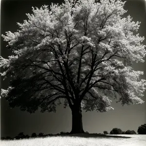 Winter Wonderland: Majestic Silver Trees Against Snowy Landscape