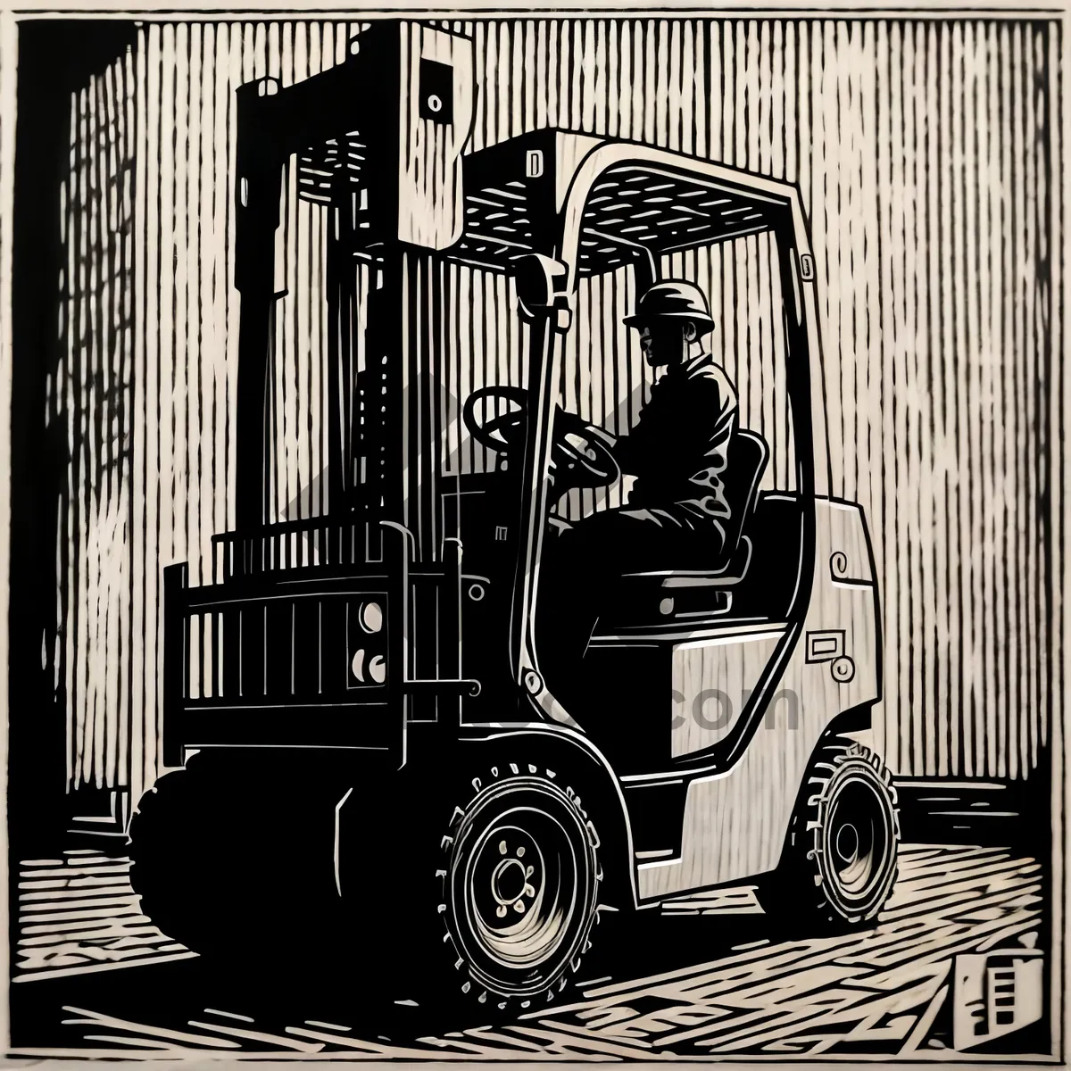 Picture of Vintage Freight Car with Forklift: Nostalgic Wheels of Transportation.