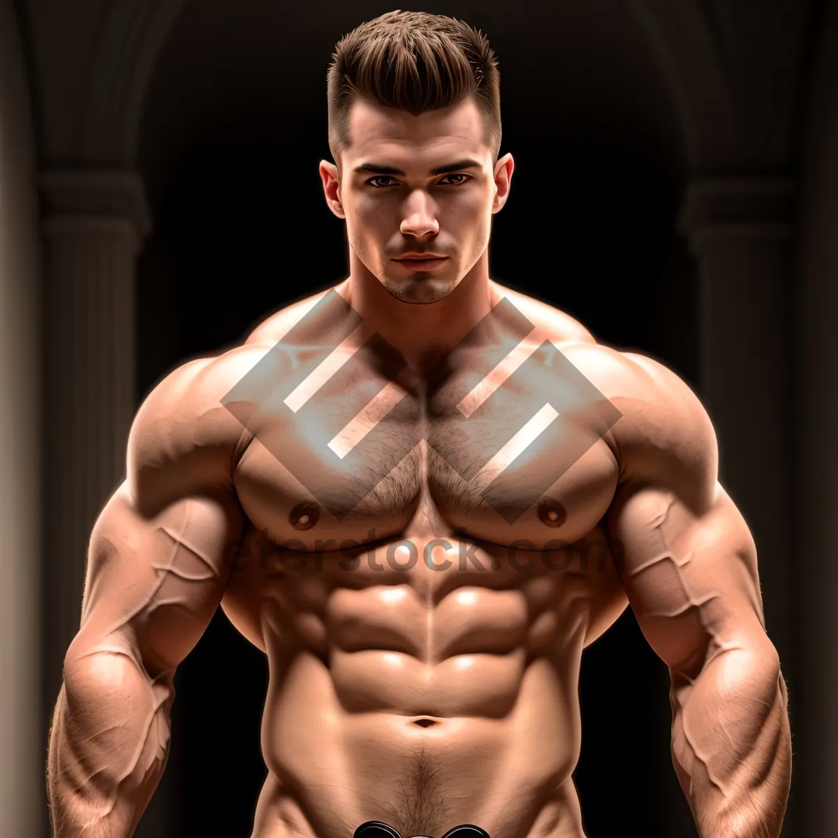 Picture of Strong and Sexy Male Bodybuilder Showing Muscular Torso