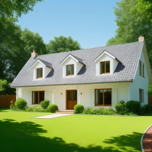 Modern brick house with lush landscaping and garage.