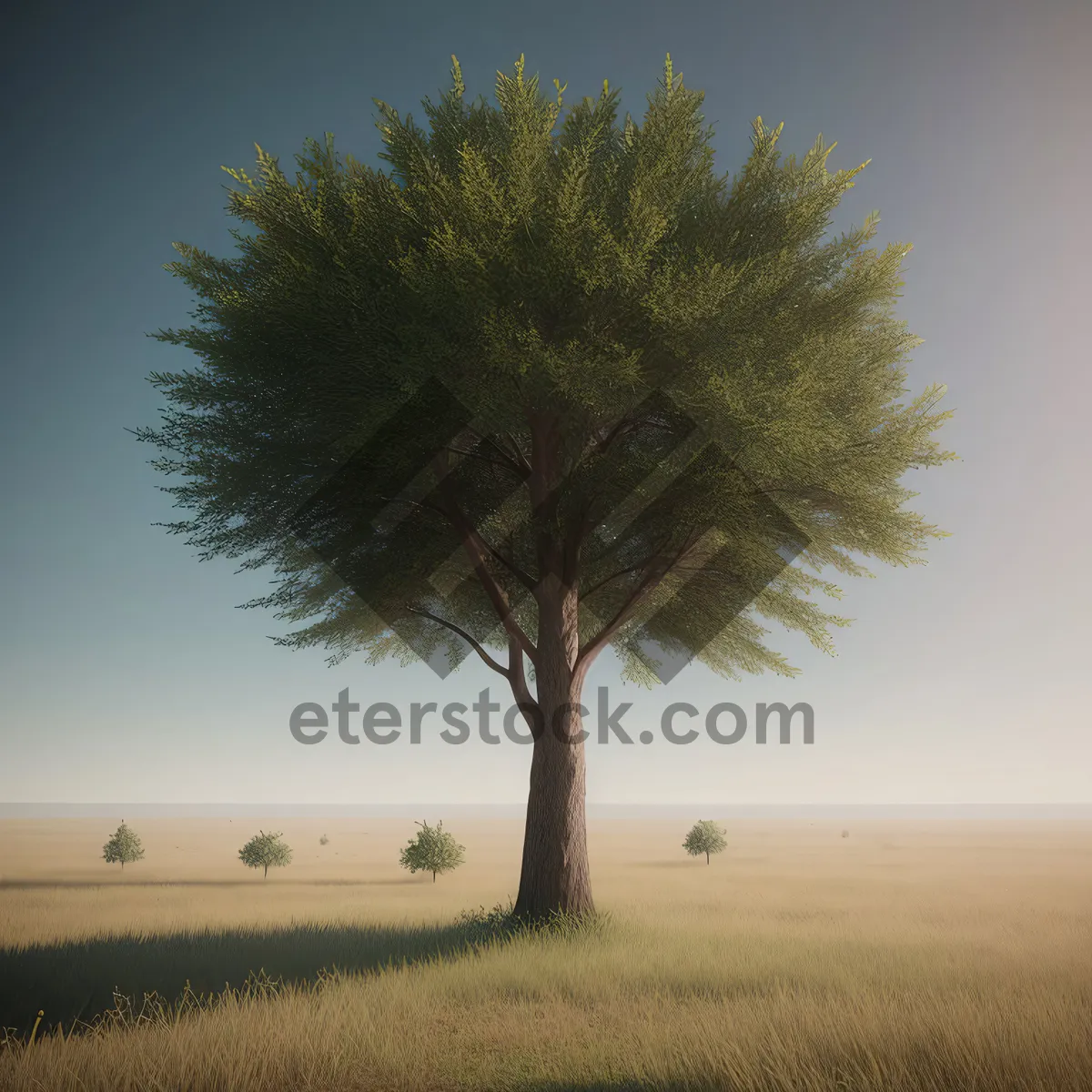 Picture of Idyllic Countryside Landscape with Oak Trees and Green Grass