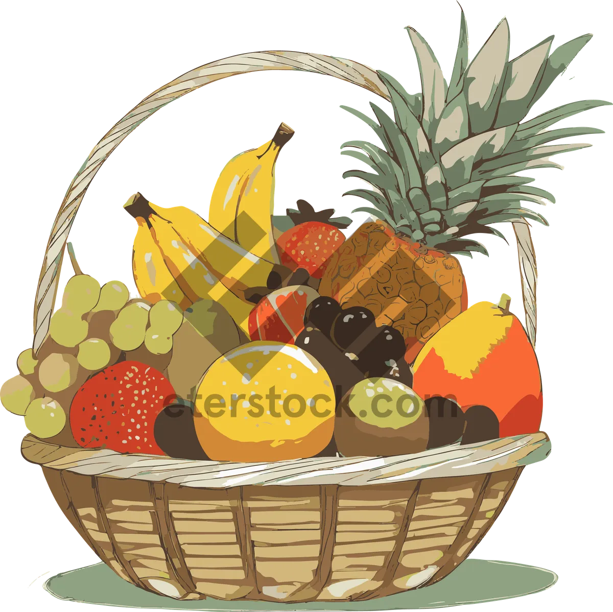 Picture of Assorted Fresh Fruits in Yellow Basket