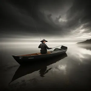 Sunset Serenity: Majestic Motorboat on Tranquil Waters