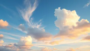 Bright sunny sky with fluffy clouds in summer scene.