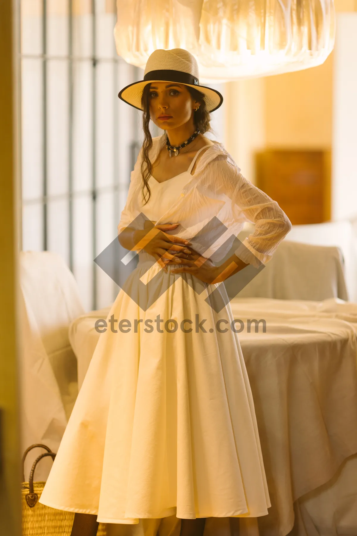 Picture of Happy Bride Posing in Wedding Gown