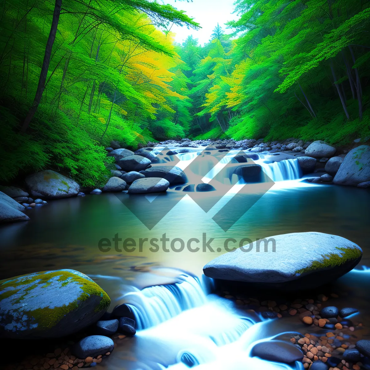 Picture of Serene Waterfall in Enchanting Forest Landscape