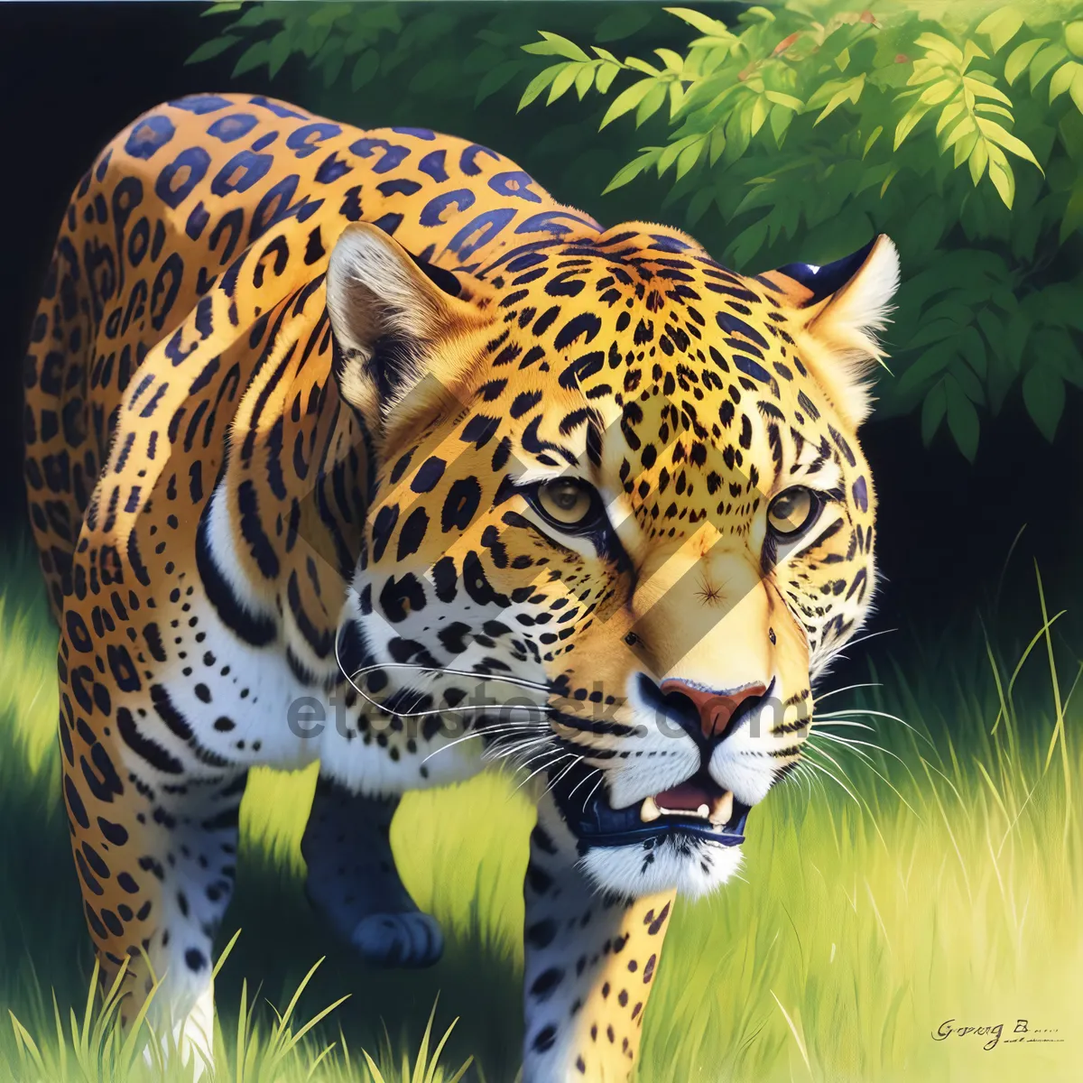 Picture of Majestic Big Cat Stalking through Grass