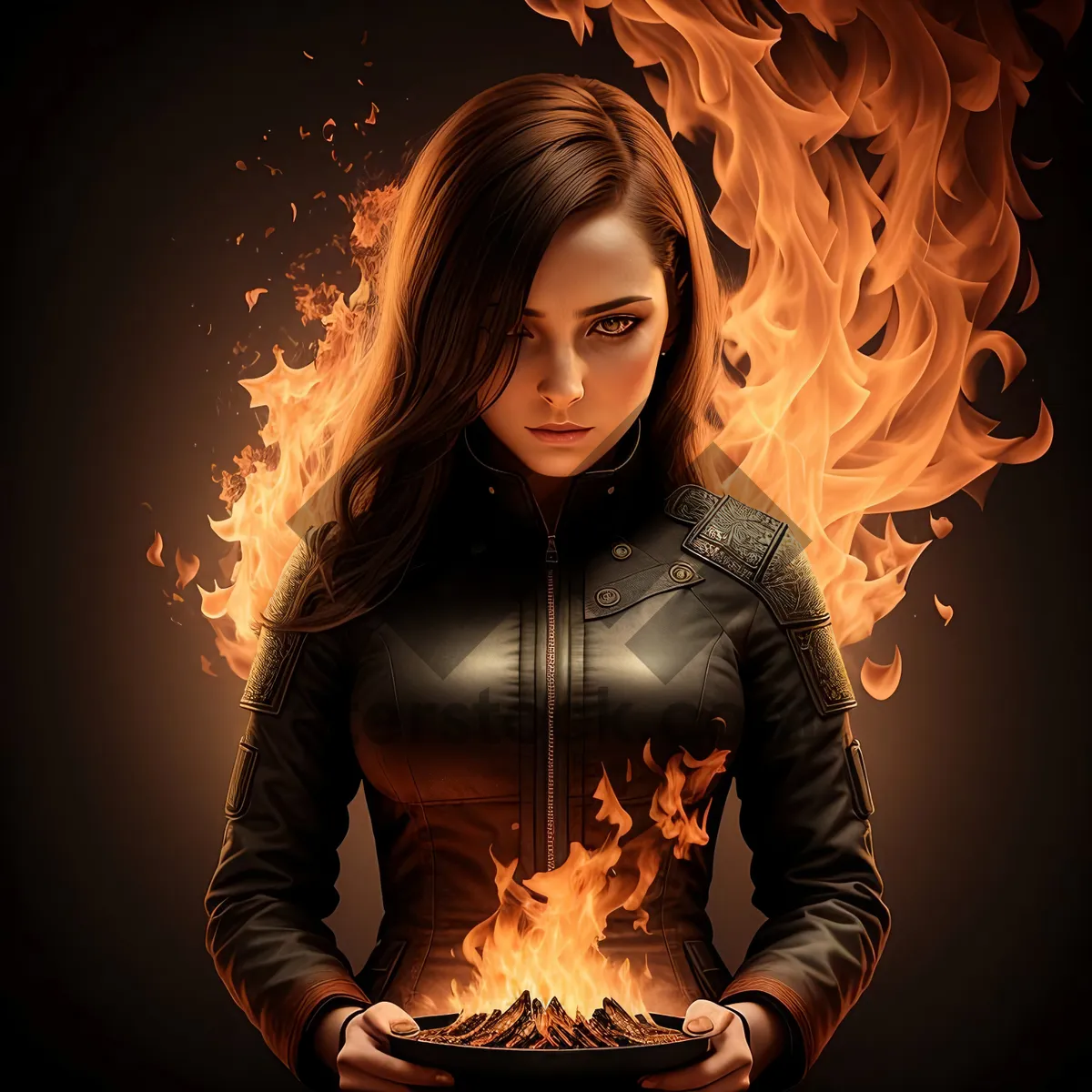 Picture of Seductive Fire: Stylish DJ Lady Posing in Dark Studio