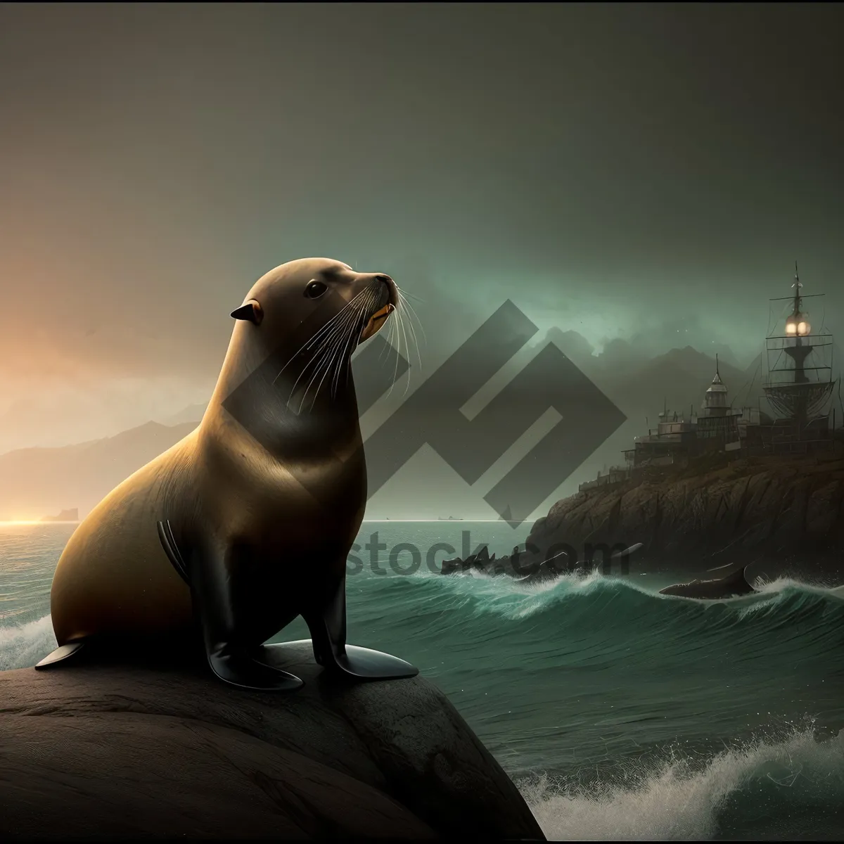 Picture of Playful Sea Lion Relaxing on Beach