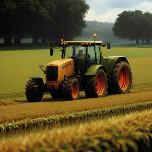 Heavy-duty Yellow Tractor at Work in Field