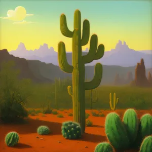 Saguaro Sunset: Majestic Cactus Blooms in Desert Sky