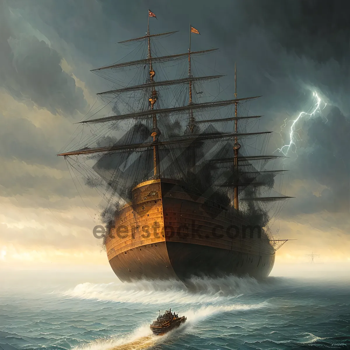 Picture of Majestic Sailing Ship on Ocean Horizon