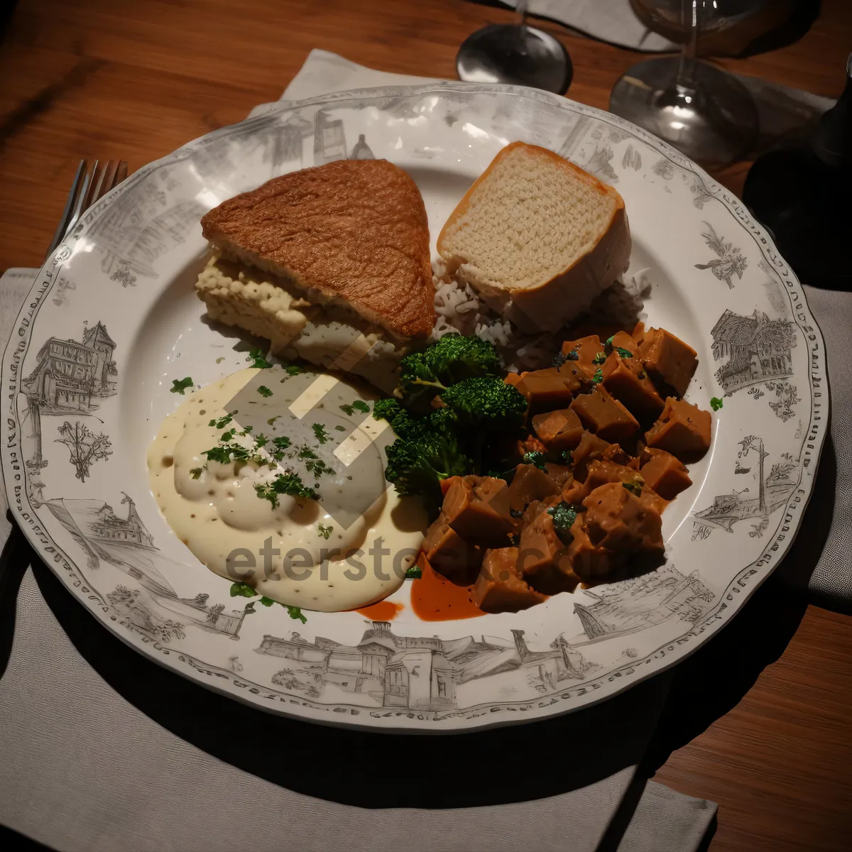 Picture of Delicious Gourmet Salad Plate with Fresh Vegetables and Steak