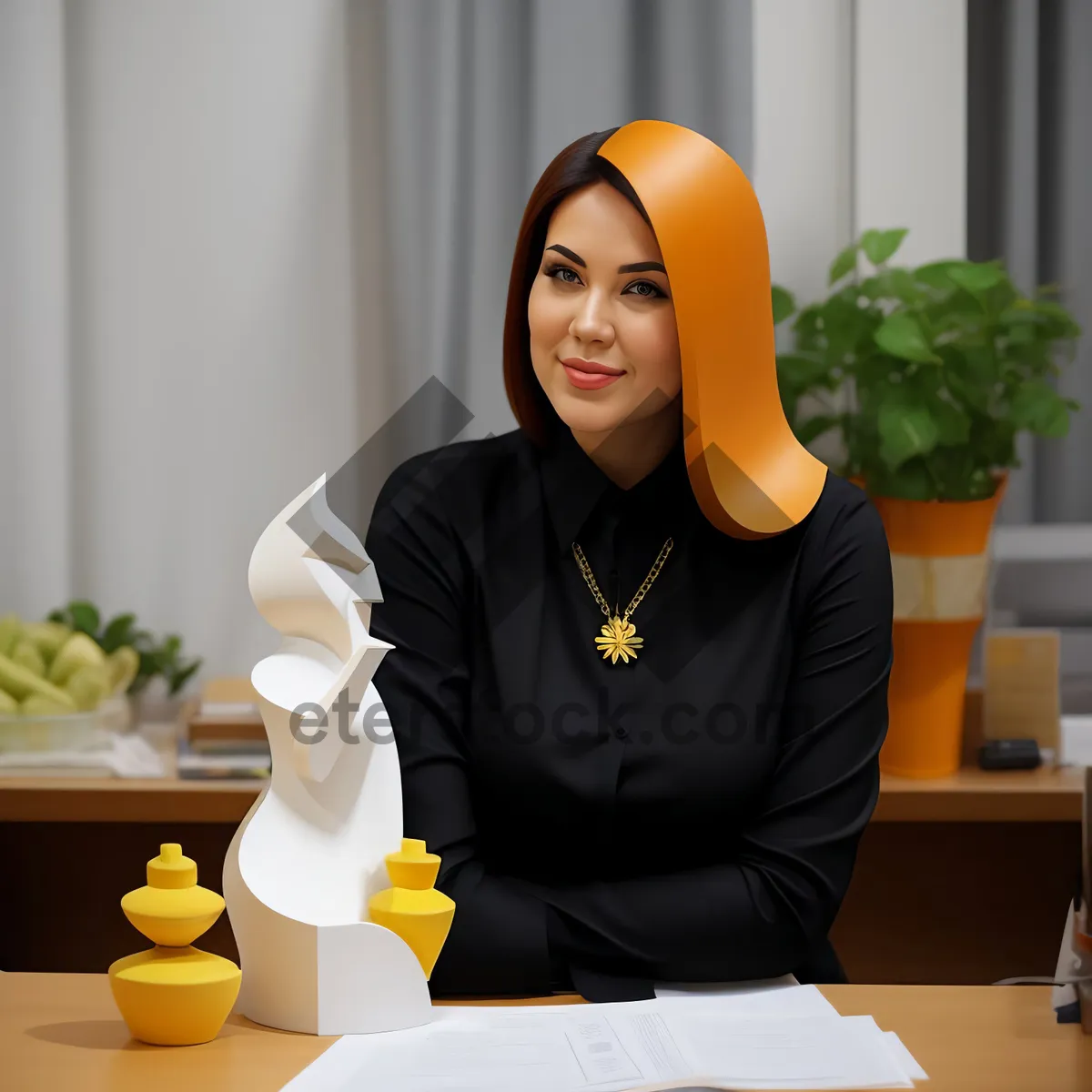 Picture of Attractive businesswoman smiling at laptop in home office.