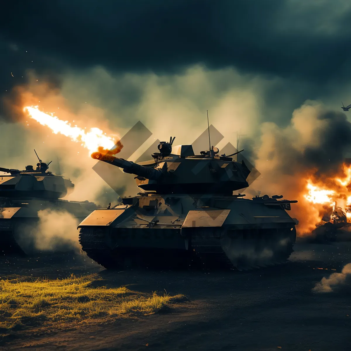 Picture of Striking Sunset War Tank Artillery in Action