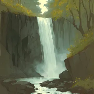 Idyllic Waterfall in Serene Forest