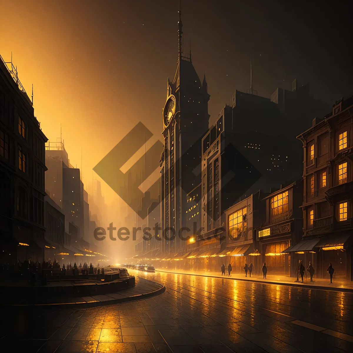 Picture of Urban Nightlights: Captivating Cityscape and Tower Reflecting on Water