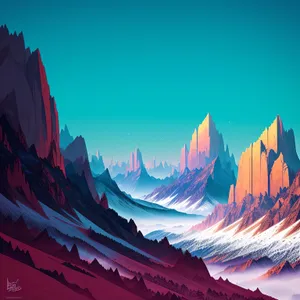 Glacial Majesty: A Digital Mountain Landscape Painting with Sky