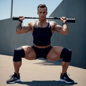 Muscular man lifting dumbbells at gym