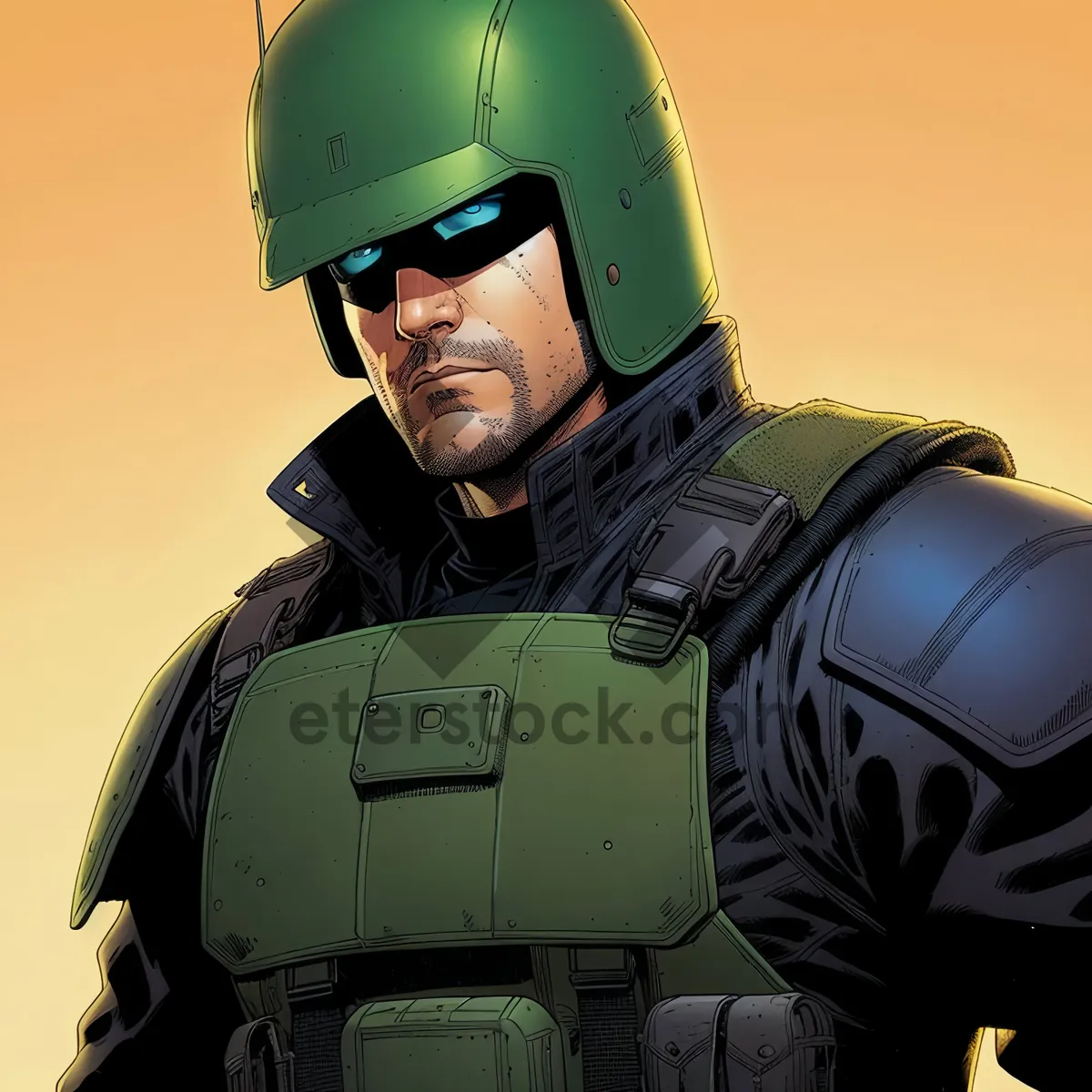 Picture of Warrior Aviator in Bulletproof Vest and Helmet