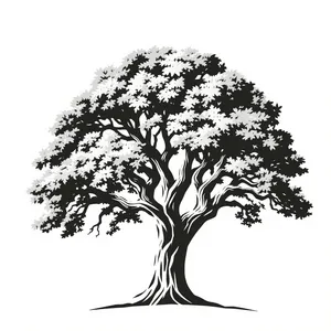 Seasonal Tree Silhouette with Floral Decoration in Natural Environment