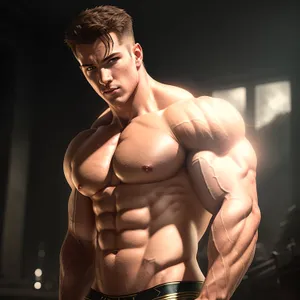 Muscular Male Model Flexing in Dark Studio