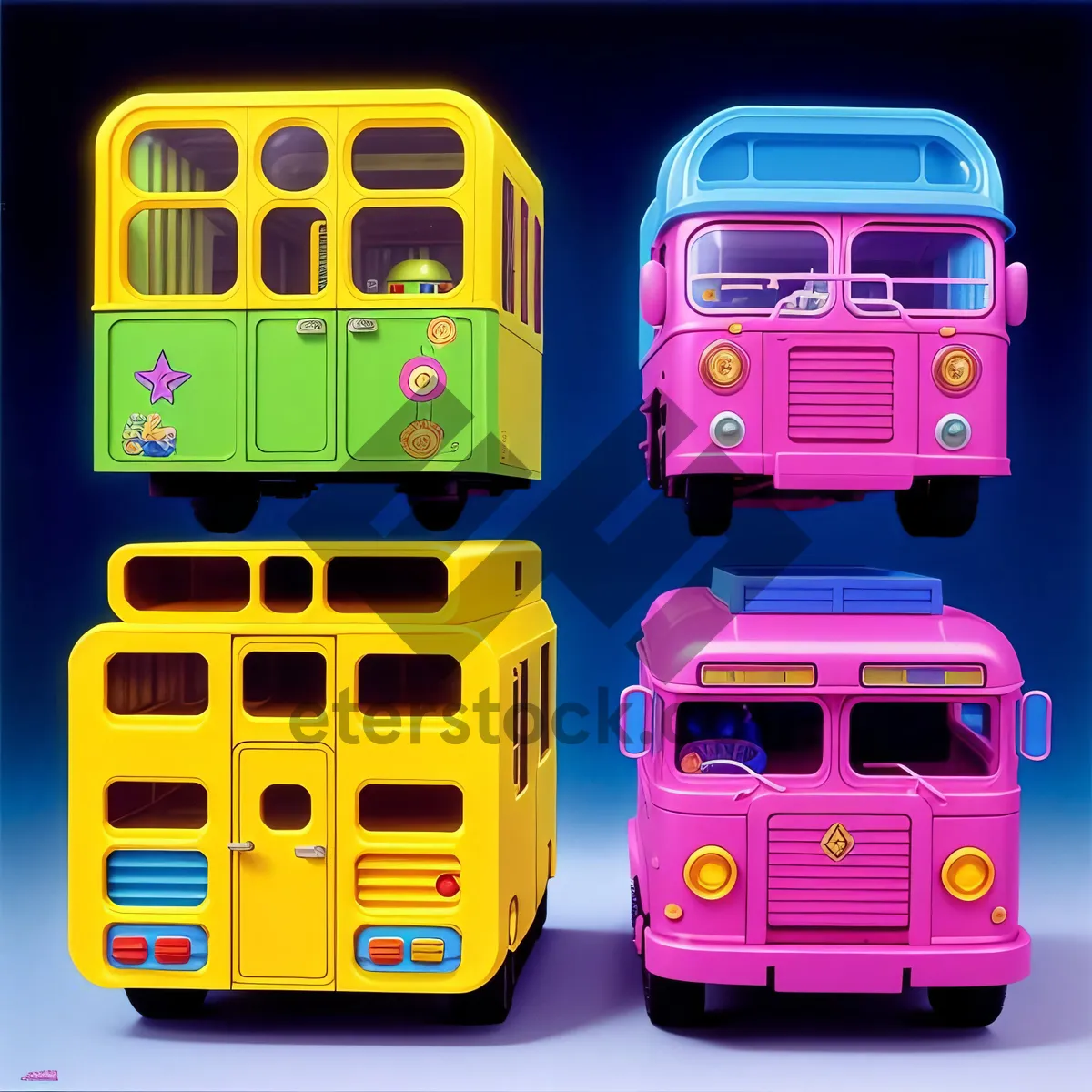 Picture of Wheeled Transport Icons Set: Bus, Car, Trailer