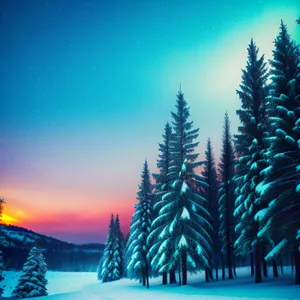Winter Wonderland: Majestic Evergreens in Snowy Mountain Landscape