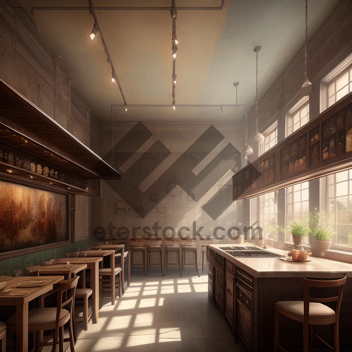 Picture of Modern Hall with Empty Balcony and Wooden Furniture