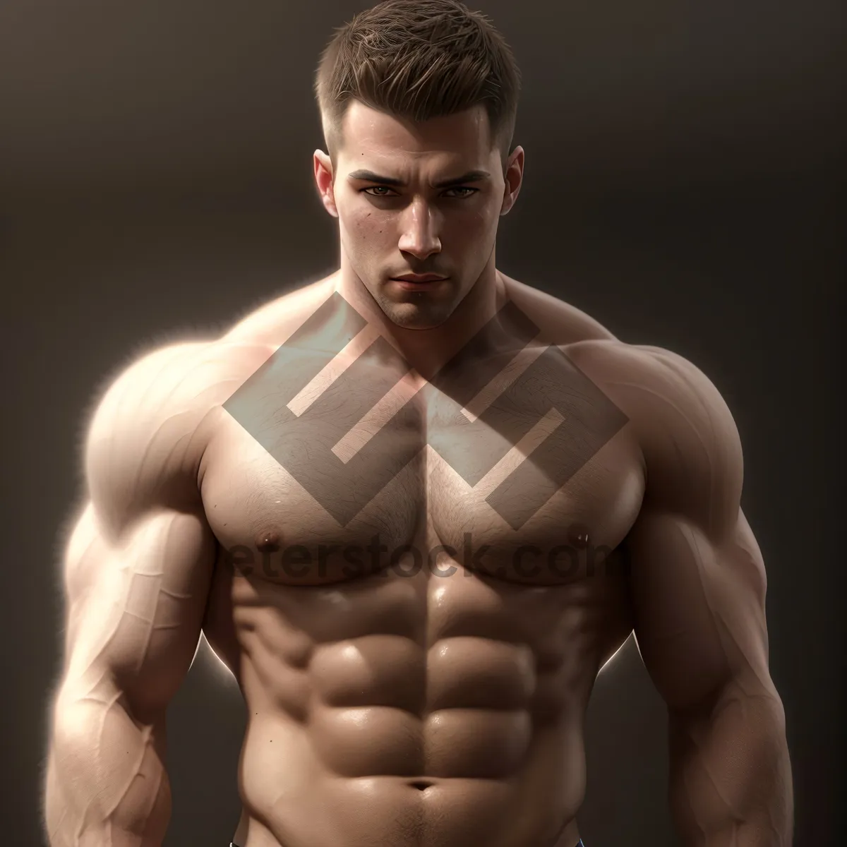 Picture of Ripped Fitness Model Flexes Muscles