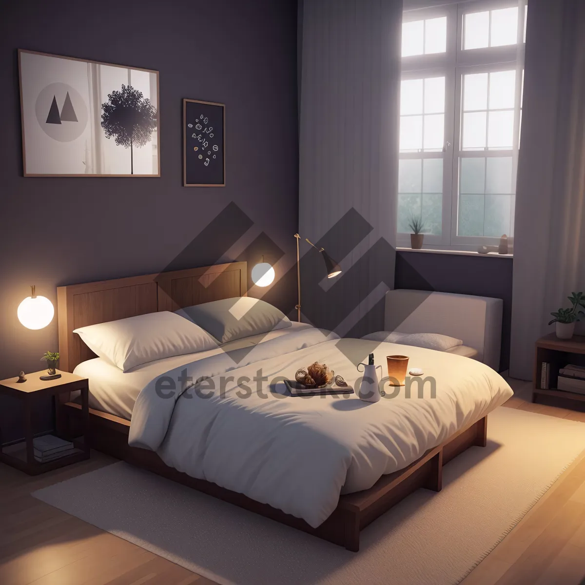 Picture of Modern Luxury Bedroom with Comfortable Bed and Stylish Interior