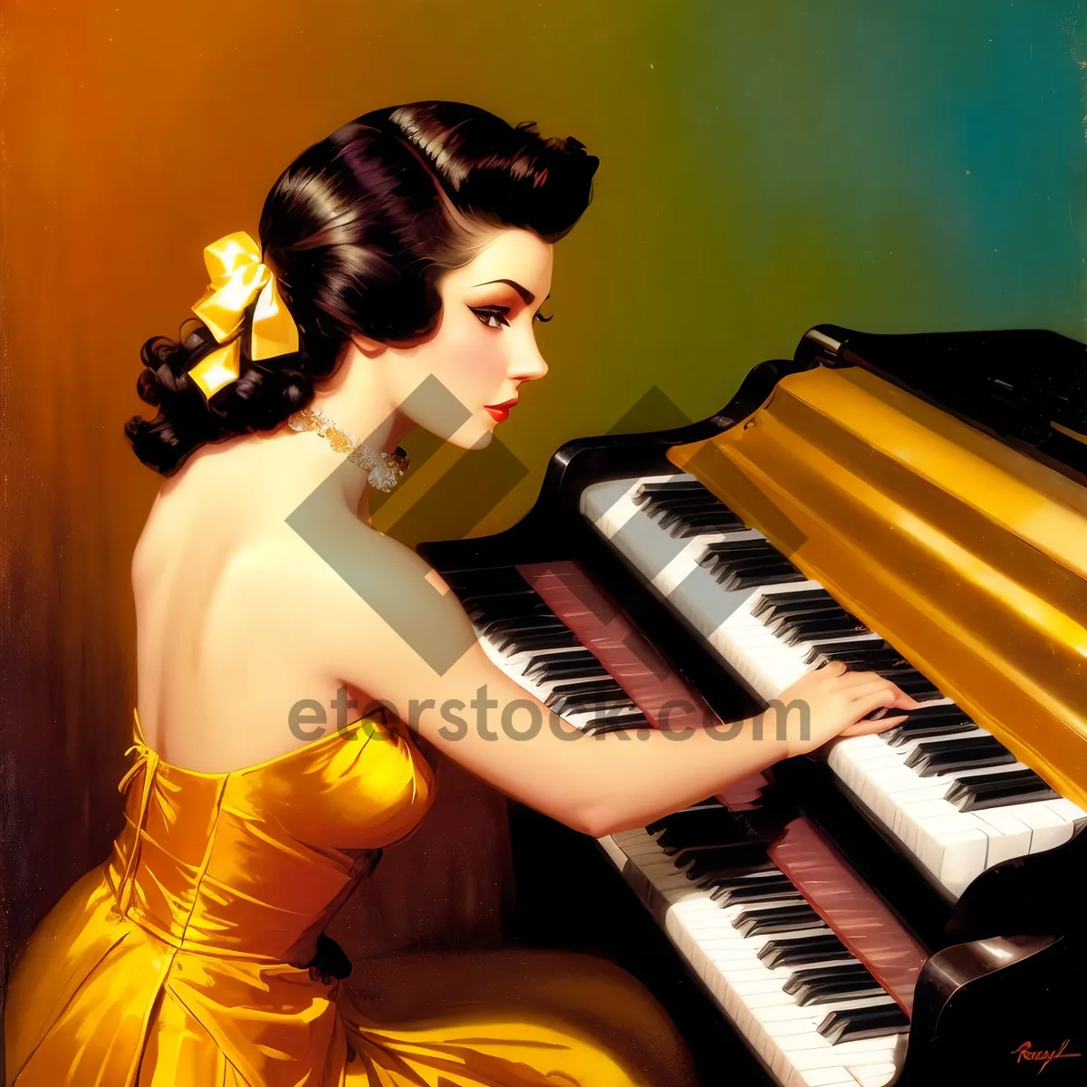 Picture of Beautiful Lady Playing a Grand Piano