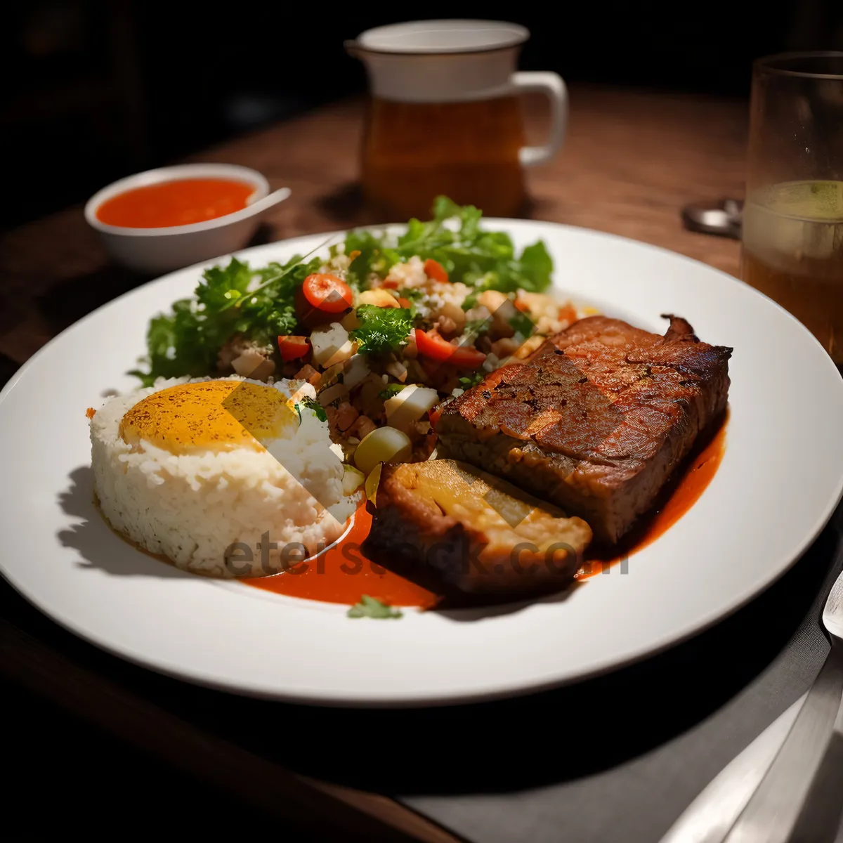 Picture of Healthy Grilled Steak Salad with Roasted Vegetables.