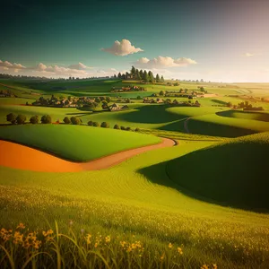 Serene Rural Landscape Under Sunny Skies