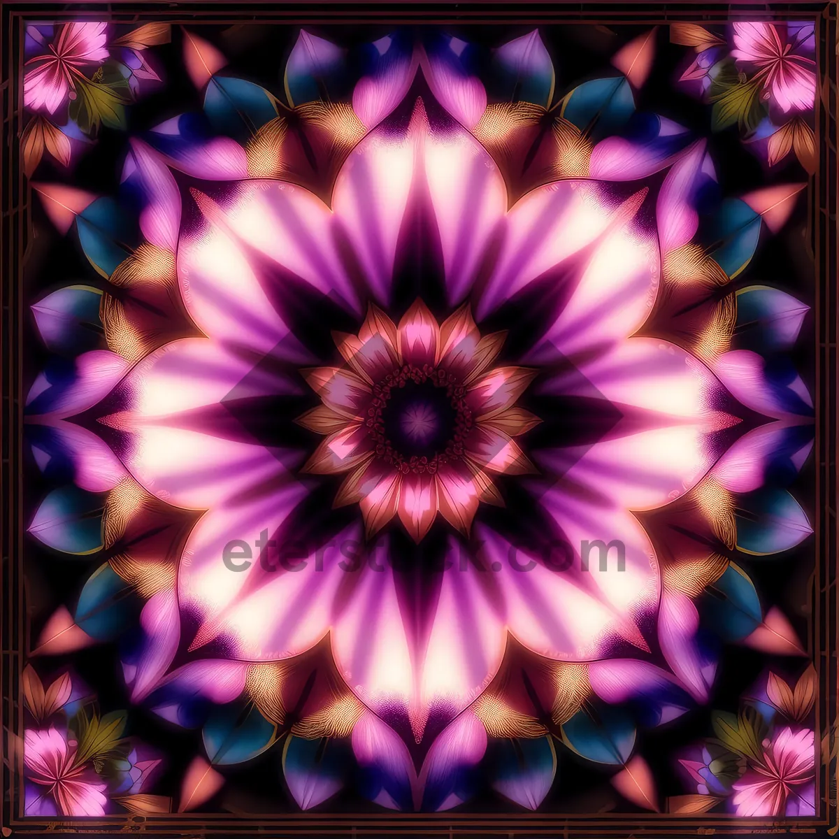 Picture of Vibrant Lilac Graphic Kaleidoscope - Abstract Fractal Glow
