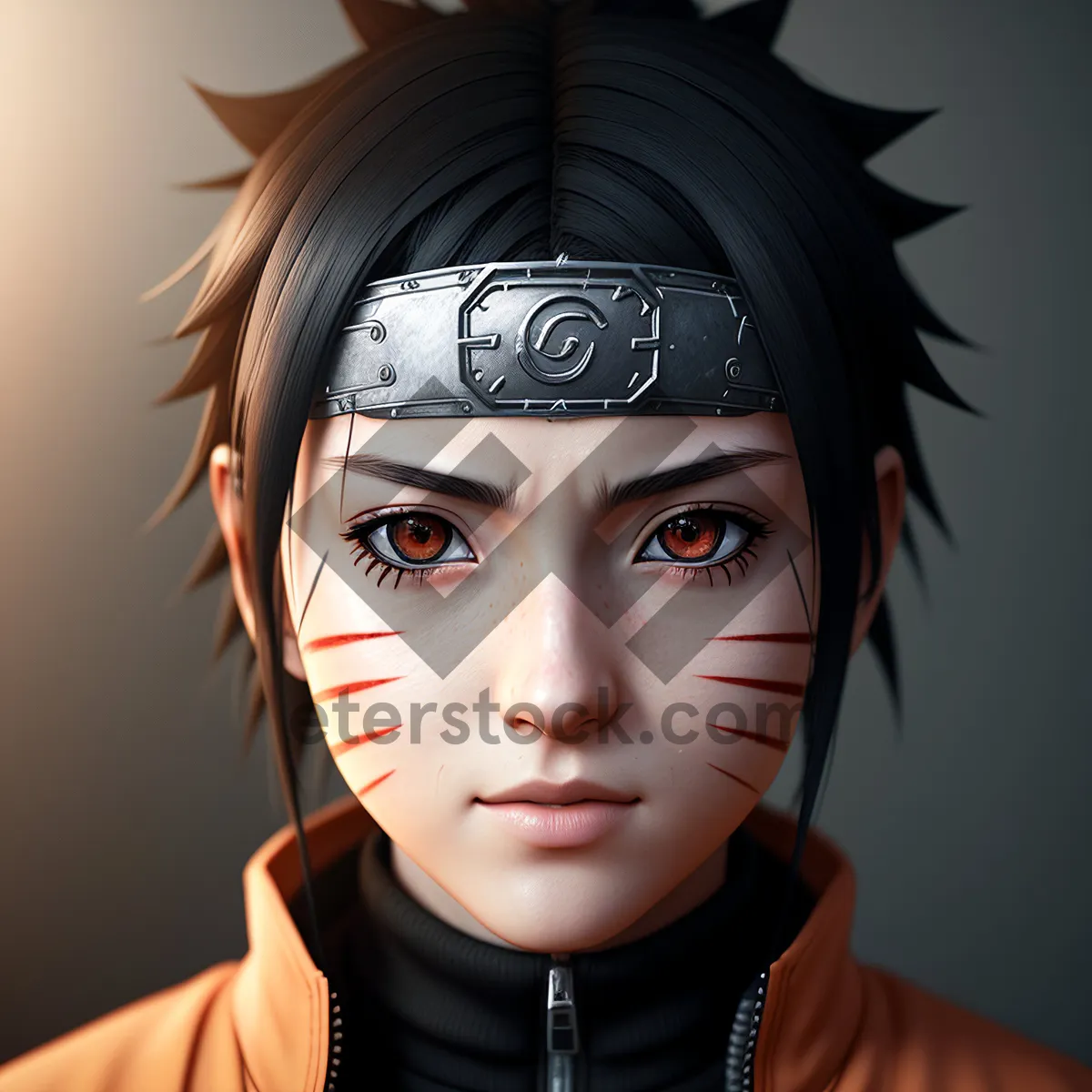 Picture of Captivating Beauty: Black Haired Lady with Sensual, Close-Up Masked Portrait