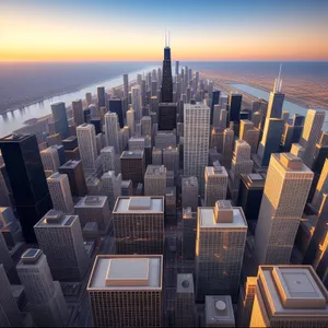 Modern City Skyline at Sunset