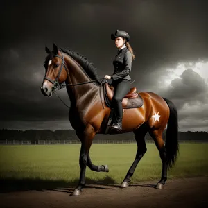 Brown Thoroughbred Stallion in Equestrian Competition