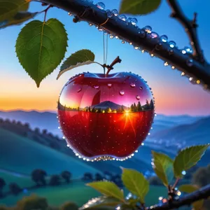 Organic apple branch with ripe red delicious fruit