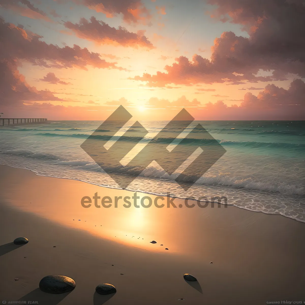 Picture of Tranquil Sunset over Orange Ocean Waves