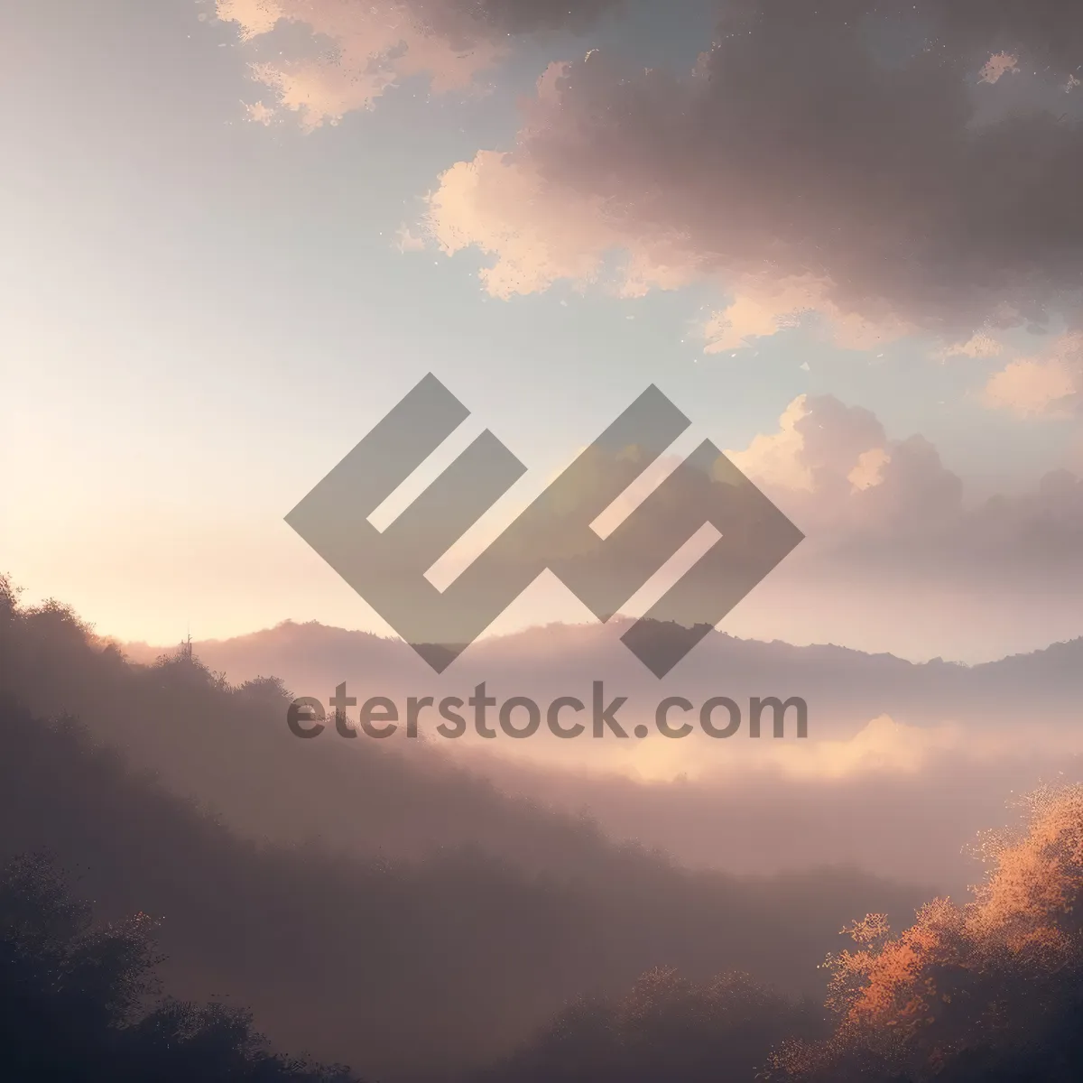 Picture of Radiant Sunset Over Majestic Mountain Landscape