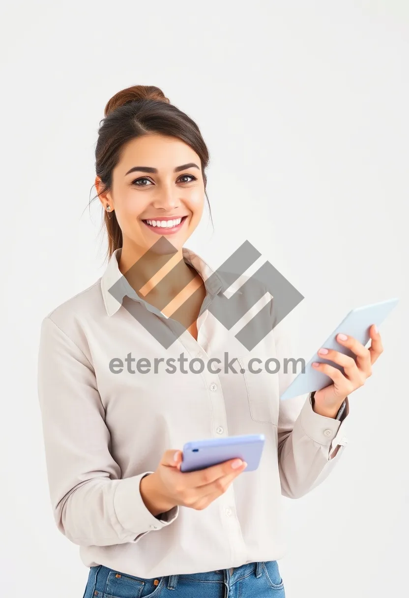 Picture of Cheerful businesswoman with laptop in office smiling confidently