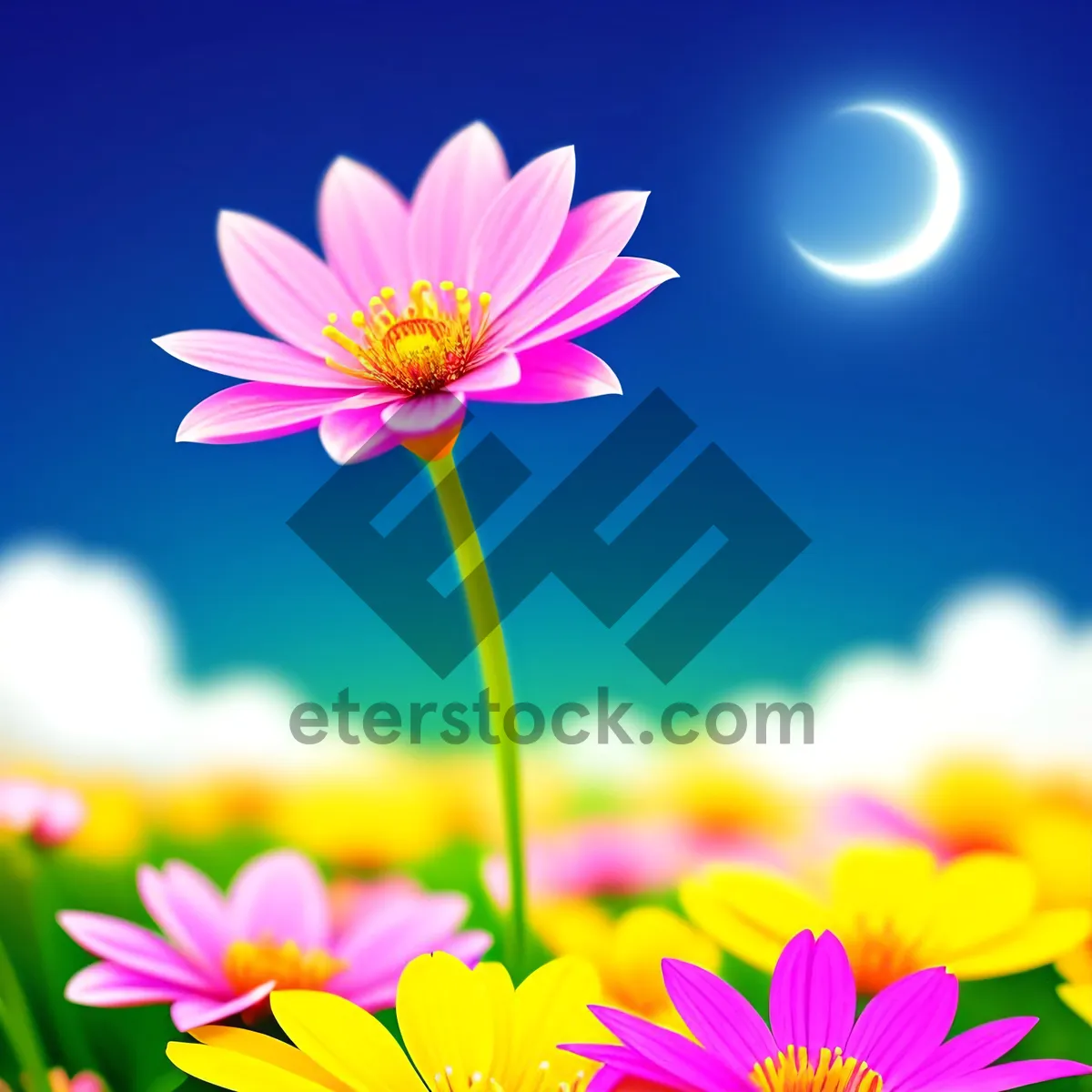 Picture of Bright Pink Daisy Blossom in Floral Garden