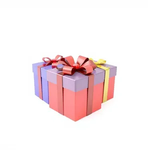 Gift box with silk bow and ribbon swirls