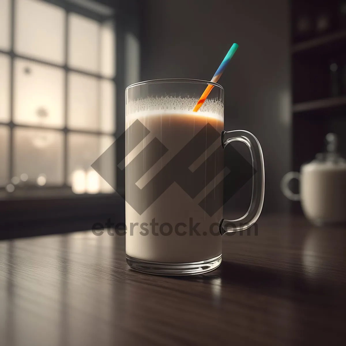 Picture of Coffee Cup on Saucer with Milk and Spoon