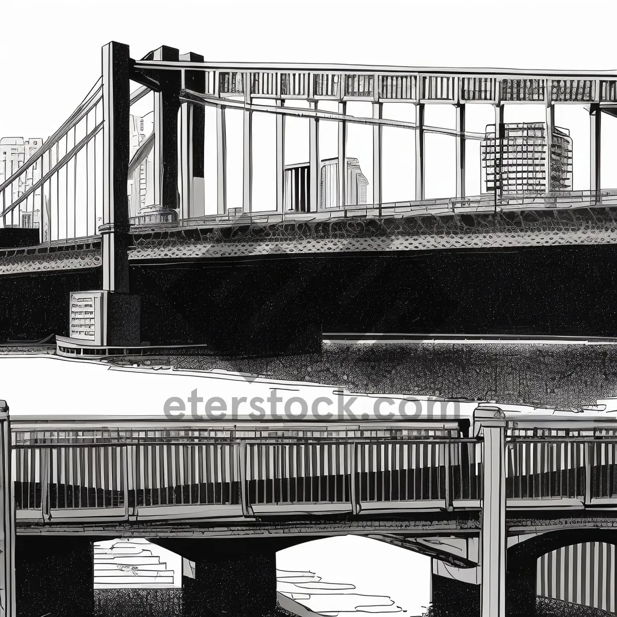 Picture of Urban Skyline: Steel Bridge Tower and Balcony"
OR
"City Architecture: Pier and Railing Supporting Tower