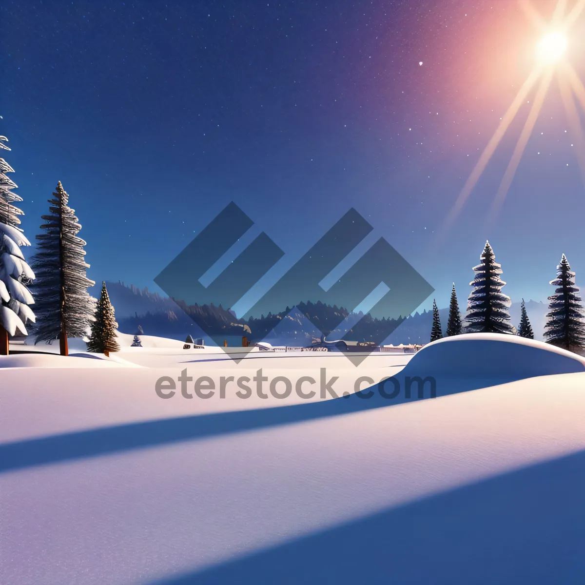 Picture of Snowy Mountain Shrine with Majestic Fir Trees