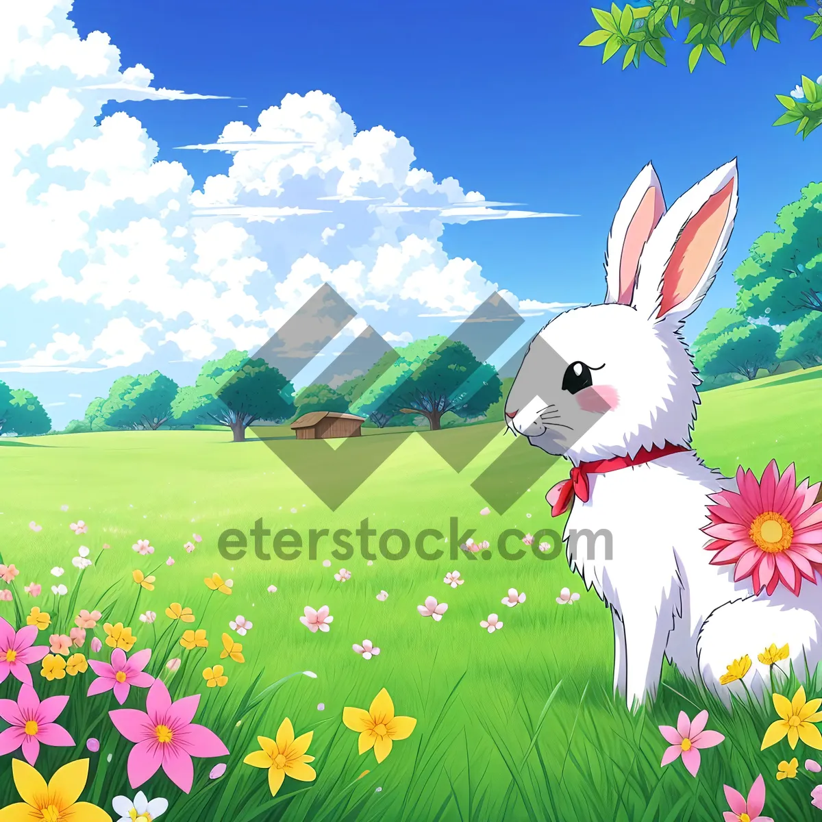 Picture of Colorful Bunny in Sunny Meadow