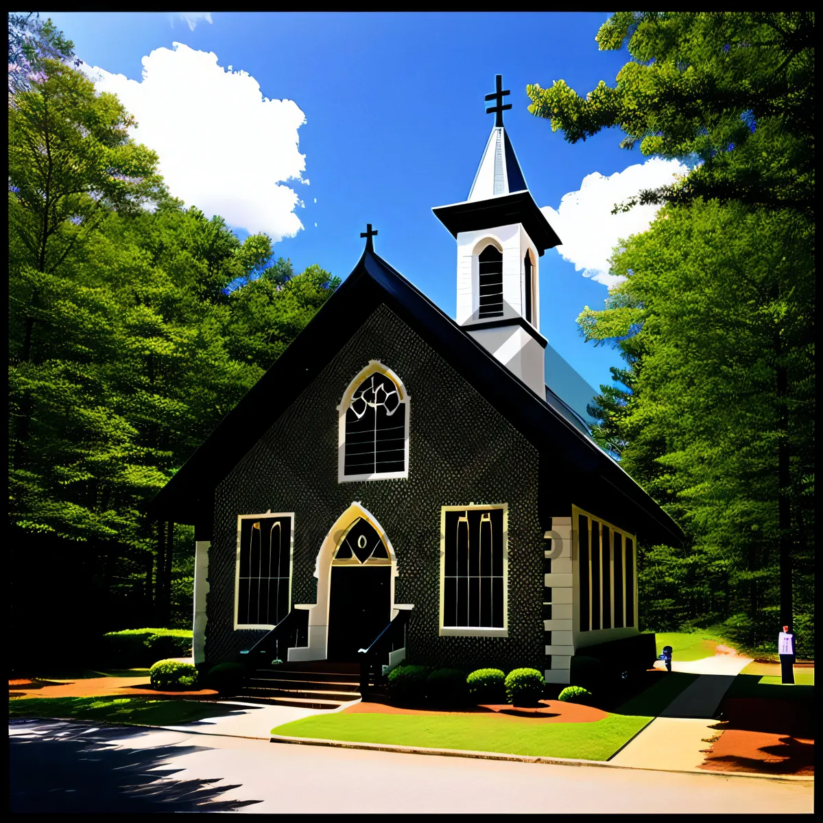 Picture of Old historic church with red brick roof