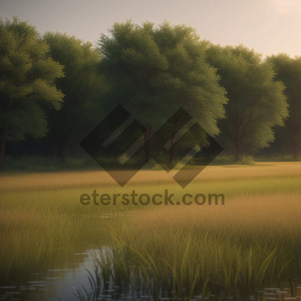 Picture of Serene Rural Landscape Under a Blue Sky